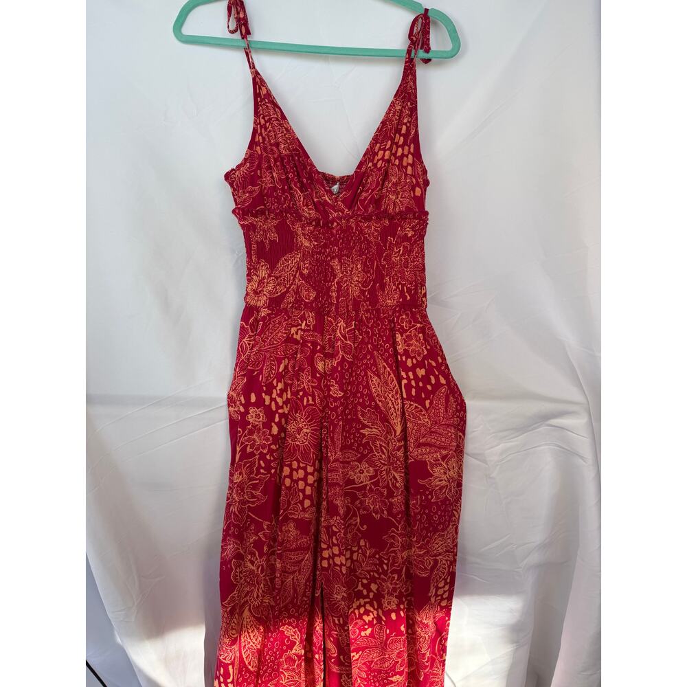 Patrons of Peace Red Berry Floral Smocked Wide Leg Jumpsuit Small Boho NWT - Picture 6 of 7